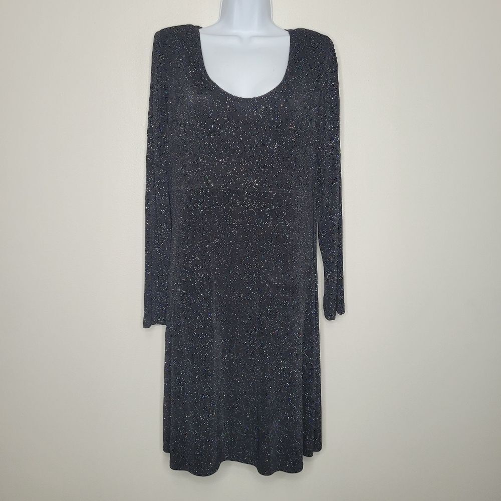 Vintage 90s black rainbow sparkly stretch long sleeve party NYE dress